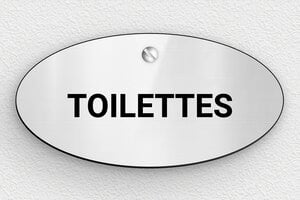 Plaque de porte WC - Toilettes et salle de bains - Plaque toilettes - PVC - Ovale - 100 x 50 mm - 100 x 50 mm - PVC - gris-brillant-noir - screws - pl-plexiglas-038-1