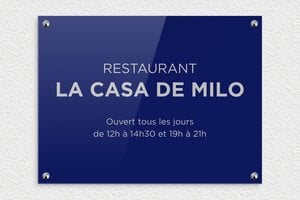 Signalétique restaurant - pl-restaurant-002-1 - 400 x 300 mm - bleu-argent - screws-caps - pl-restaurant-002-1