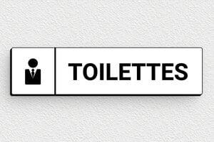 Plaque de porte WC - Toilettes et salle de bains - Plaque toilettes homme - PVC - 100 x 25 mm - 100 x 25 mm - PVC - blanc-noir - glue - pl-toilette-003-1
