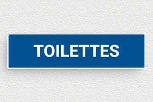 Plaque de porte WC - Toilettes et salle de bains - Plaquette de toilettes - 100 x 25 mm - PVC - bleu-blanc - glue - pl-toilette-004-1
