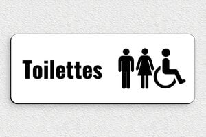 Plaque de porte WC - Toilettes et salle de bains - Plaque signalétique toilettes - 210 x 80 mm - PVC - blanc-noir - glue - pl-toilette-005-1