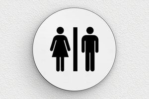 Plaque de porte WC - Toilettes et salle de bains - Plaque toilettes - PVC - Rond - 100 x 100 mm - 100 x 100 mm - PVC - gris-noir - glue - pl-toilettes-006-1