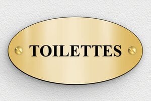 Plaque de porte WC - Toilettes et salle de bains - Plaque ovale toilettes en PVC - 100 x 50 mm - PVC - or-brosse-noir - screws - pl-toilettes-009-1