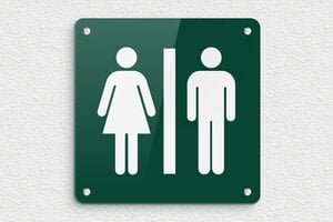 Plaque de porte WC - Toilettes et salle de bains - Plaque toilettes - 150 x 150 mm - Plexiglass - 150 x 150 mm - Plexiglass - vert-blanc - screws - pl-toilettes-012-1