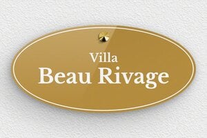 Plaque nom de maison - pl-villa-004-1 - 210 x 100 mm - or-fonce-blanc - screws-caps - pl-villa-004-1
