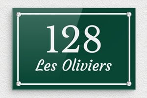 Plaque numéro maison en plexiglas - pl-villa-013-1 - 150 x 100 mm - vert-blanc - screws - pl-villa-013-1