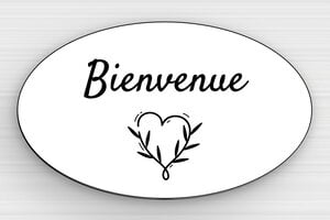 Idée cadeau crémaillère - Plaque ovale bienvenue - 100 x 60 mm - PVC - blanc-noir - glue - pl-villa-033-1