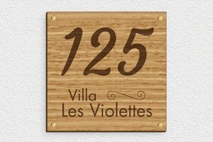 Plaque numéro maison en bois - pla-maison-bois-002-1 - 150 x 150 mm - chene - screws - pla-maison-bois-002-1