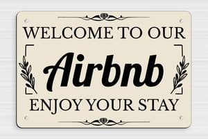 Panneaux Airbnb personnalisés - PVC - 300 x 200 mm - ecru-noir - screws - plaque-airbnb-002-3