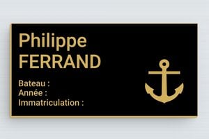 Plaque bateau - plaque-bateau-002-1 - 100 x 50 mm - noir-or - glue - plaque-bateau-002-1