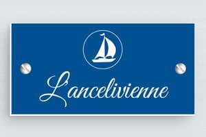 Plaque bateau - plaque-bateau-003-1 - 100 x 50 mm - bleu-blanc - screws - plaque-bateau-003-1