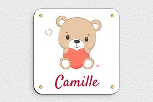 Plaque de porte ourson pour enfant - plaque-de-porte-animaux-ourson-004-1 - 150 x 150 mm - custom - screws - plaque-de-porte-animaux-ourson-004-1