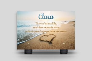 Plaque funéraire cœur - Plexiglass 8mm - 180 x 120 mm - custom - feet - plaque-funeraire-18x12-20