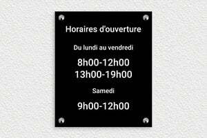 Panneau horaire d'ouverture - plaque-horaire-gouverture-003-2 - 210 x 250 mm - noir-blanc - screws-caps - plaque-horaire-gouverture-003-2