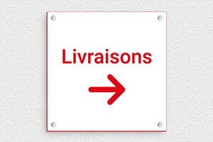 Panneau livraison - Plaque livraisons à droite - 150 x 150 mm - PVC - blanc-rouge - screws - plaque-livraison-002-2