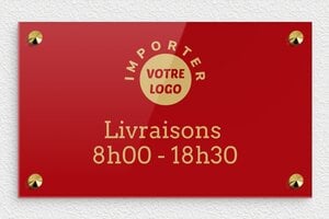 Panneau livraison - plaque-livraison-005-2 - 250 x 150 mm - rouge-or - screws-caps - plaque-livraison-005-2