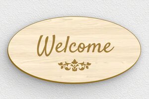 Plaque de porte bois - Plaque ovale de porte welcome - 100 x 50 mm - Bois - erable - glue - plaque-maison-bienvenue-003-2