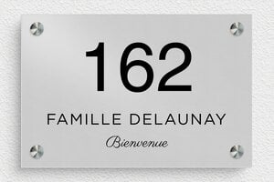 Plaque porte d'entrée personnalisée - plaque-maison-nom-famille-001-1 - 210 x 140 mm - anodise - screws-spacer - plaque-maison-nom-famille-001-1