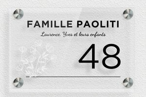 Plaque numéro maison plexiglass transparent - Plexiglass Transparent - 150 x 100 mm - transparent - screws-spacer - plaque-maison-nom-famille-005-1