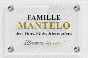 Plaque numéro maison plexiglass transparent - Plexiglass Transparent - 150 x 100 mm - transparent - screws-spacer - plaque-maison-nom-famille-009-1