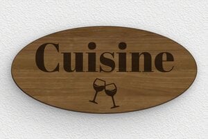 Plaque de porte bois - Plaque ovale de cuisine en bois - 150 x 70 mm - Bois - noyer - glue - plaque-porte-cuisine-002-2