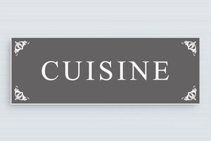 Plaque de porte pour votre cuisine - Plaque de porte de cuisine en PVC - 200 x 70 mm - PVC - gris-souris-blanc - glue - plaque-porte-cuisine-005-1