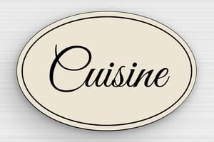 Plaque de porte pour votre cuisine - Plaque ovale de cuisine - 120 x 80 mm - PVC - ecru-noir - glue - plaque-porte-cuisine-008-1