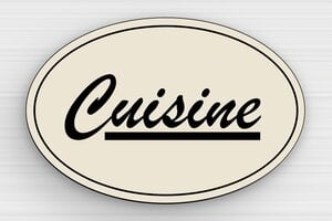 Plaque de porte pour votre cuisine - Plaque ovale pour cuisine en PVC - 120 x 80 mm - PVC - ecru-noir - glue - plaque-porte-cuisine-020-1