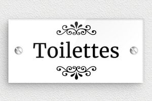 Plaque de porte WC - Toilettes et salle de bains - Plaque toilettes - 105 x 50 mm - Plexiglass - 105 x 50 mm - Plexiglass - blanc-noir - screws - plaque-porte-vintage-016-1