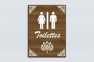 Plaque de porte WC - Toilettes et salle de bains - Plaque toilettes - Bois - 150 x 210 mm - 150 x 210 mm - Bois - noyer - glue - plaque-porte-wc-sdb-004-1