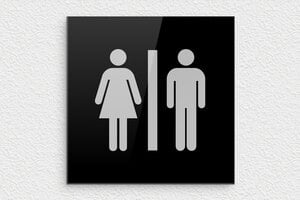 Plaque de porte WC - Toilettes et salle de bains - Panneau toilettes - Plexiglass - 150 x 150 mm - 150 x 150 mm - Plexiglass - noir-argent - glue - plaque-toilette-001-3