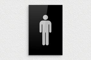 Plaque de porte WC - Toilettes et salle de bains - Plaque toilettes homme en plexiglass - 100 x 150 mm - Plexiglass - noir-argent - glue - plaque-toilette-002-3