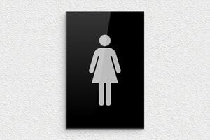 Plaque de porte WC - Toilettes et salle de bains - Plaque toilettes femme en plexiglass - 100 x 150 mm - Plexiglass - noir-argent - glue - plaque-toilette-003-3