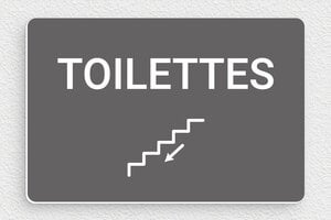 Plaque de porte WC - Toilettes et salle de bains - Panneau toilettes avec direction - 150 x 100 mm - PVC - gris-souris-blanc - glue - plaque-toilettes-001-2