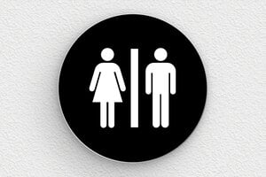 Plaque de porte WC - Toilettes et salle de bains - Panneau rond signalisation toilettes - 100 x 100 mm - PVC - noir-blanc - glue - plaque-toilettes-004-2