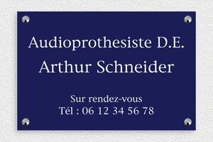 Plaque Audioprothésiste - plaquepro-job-audioprothesiste-001-4 - 300 x 200 mm - bleu-marine-blanc - screws-caps - plaquepro-job-audioprothesiste-001-4