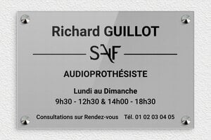 Plaque Audioprothésiste - plaquepro-job-audioprothesiste-002-0 - 300 x 200 mm - gris-noir - screws-caps - plaquepro-job-audioprothesiste-002-0