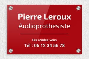 Plaque Audioprothésiste - plaquepro-job-audioprothesiste-008-4 - 300 x 200 mm - rouge-blanc - screws-caps - plaquepro-job-audioprothesiste-008-4