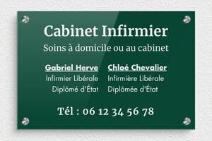 Plaque Infirmière - plaquepro-job-cabinet-infirmier-001-4 - 300 x 200 mm - vert-blanc - screws-spacer - plaquepro-job-cabinet-infirmier-001-4