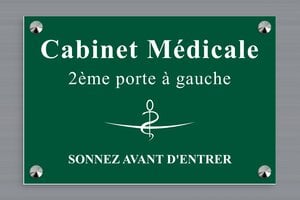 Plaque Professionnelle PVC - plaquepro-job-cabinet-medical-005-41 - 300 x 200 mm - vert-sapin-blanc - screws-caps - plaquepro-job-cabinet-medical-005-41
