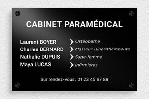 Plaque Ostéopathe - plaquepro-job-cabinet-paramedical-001-0 - 300 x 200 mm - noir - screws-spacer - plaquepro-job-cabinet-paramedical-001-0