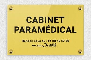 Plaque Professionnelle Plexiglass Or - plaquepro-job-cabinet-paramedical-002-0 - 300 x 200 mm - or-clair-noir - screws-caps - plaquepro-job-cabinet-paramedical-002-0