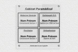 Créez votre plaque professionnelle personnalisée - plaquepro-job-cabinet-paramedical-002-4 - 300 x 300 mm - transparent - screws-spacer - plaquepro-job-cabinet-paramedical-002-4