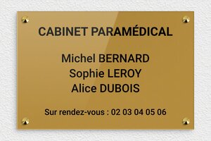 Plaque Professionnelle pour Cabinet - plaquepro-job-cabinet-paramedical-003-1 - 300 x 200 mm - or-fonce-noir - screws-caps - plaquepro-job-cabinet-paramedical-003-1