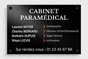 Plaque Thérapeute - plaquepro-job-cabinet-paramedical-003-2 - 300 x 200 mm - noir - screws-spacer - plaquepro-job-cabinet-paramedical-003-2