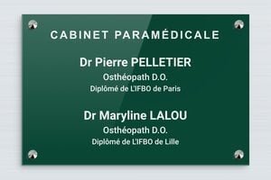 Plaque Cabinet - plaquepro-job-cabinet-paramedical-004-4 - 300 x 200 mm - vert-blanc - screws-caps - plaquepro-job-cabinet-paramedical-004-4