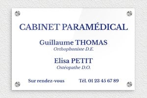 Plaque Ostéopathe - plaquepro-job-cabinet-paramedical-006-0 - 300 x 200 mm - blanc-bleu - screws-caps - plaquepro-job-cabinet-paramedical-006-0