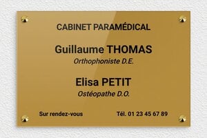 Plaque Ostéopathe - plaquepro-job-cabinet-paramedical-009-1 - 300 x 200 mm - or-fonce-noir - screws-caps - plaquepro-job-cabinet-paramedical-009-1