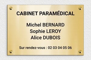 Plaque Cabinet - plaquepro-job-cabinet-paramedical-010-1 - 300 x 200 mm - or-brillant-noir - screws-caps - plaquepro-job-cabinet-paramedical-010-1