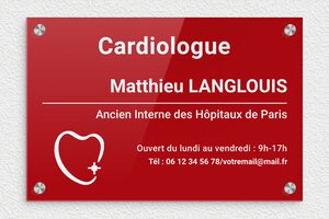 Plaque Cardiologue - plaquepro-job-cardiologue-001-1 - 300 x 200 mm - rouge-blanc - screws-caps - plaquepro-job-cardiologue-001-1